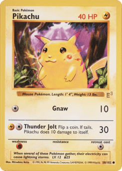 Pikachu — Base #58 ("Red Cheek" E3 Stamp)