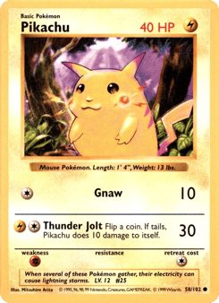 Pikachu — Base #58 (Shadowless (Unlimited Shadowless Red Cheeks))