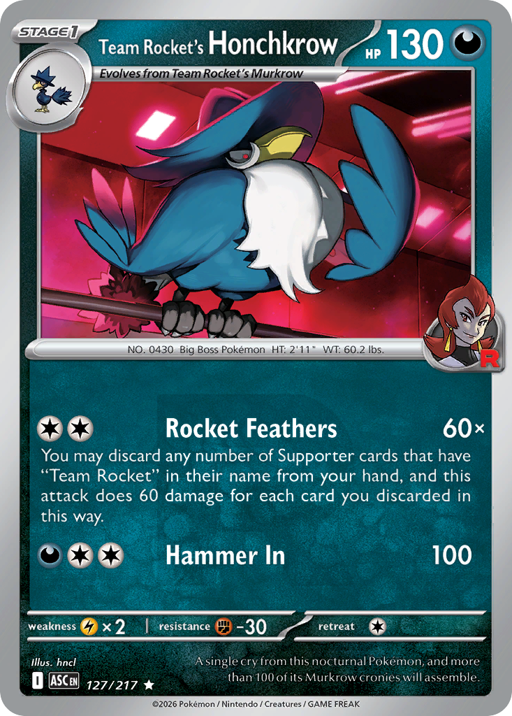 Team Rocket's Honchkrow 127/217 Ascended Heroes Pokémon card