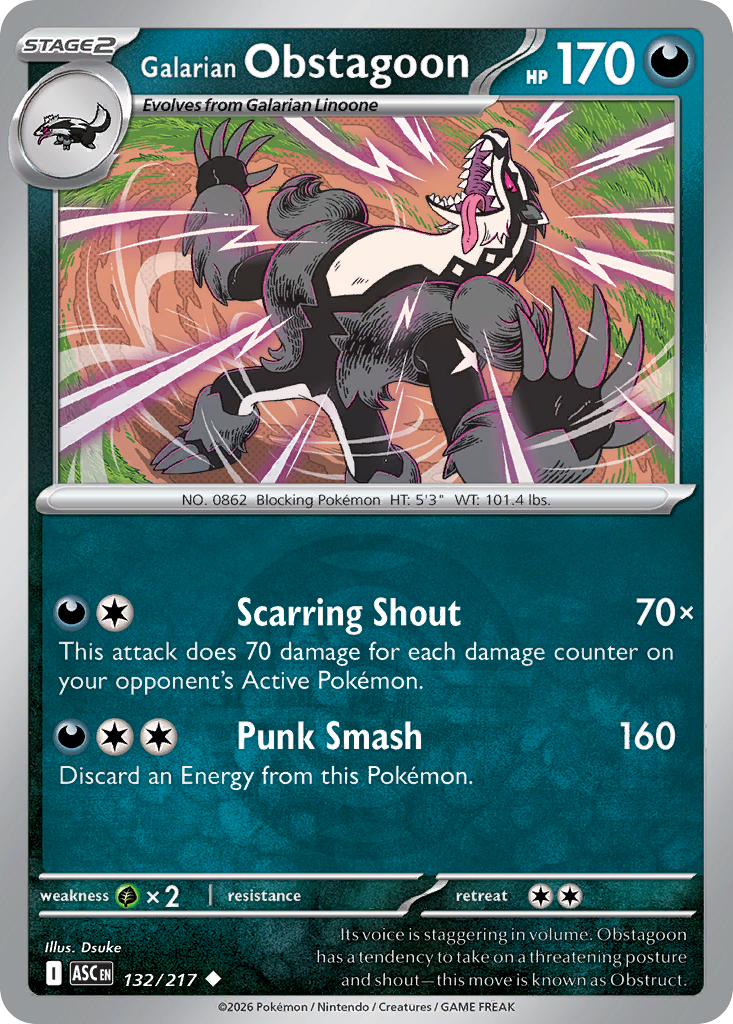 Galarian Obstagoon 132/217 Ascended Heroes Pokémon card