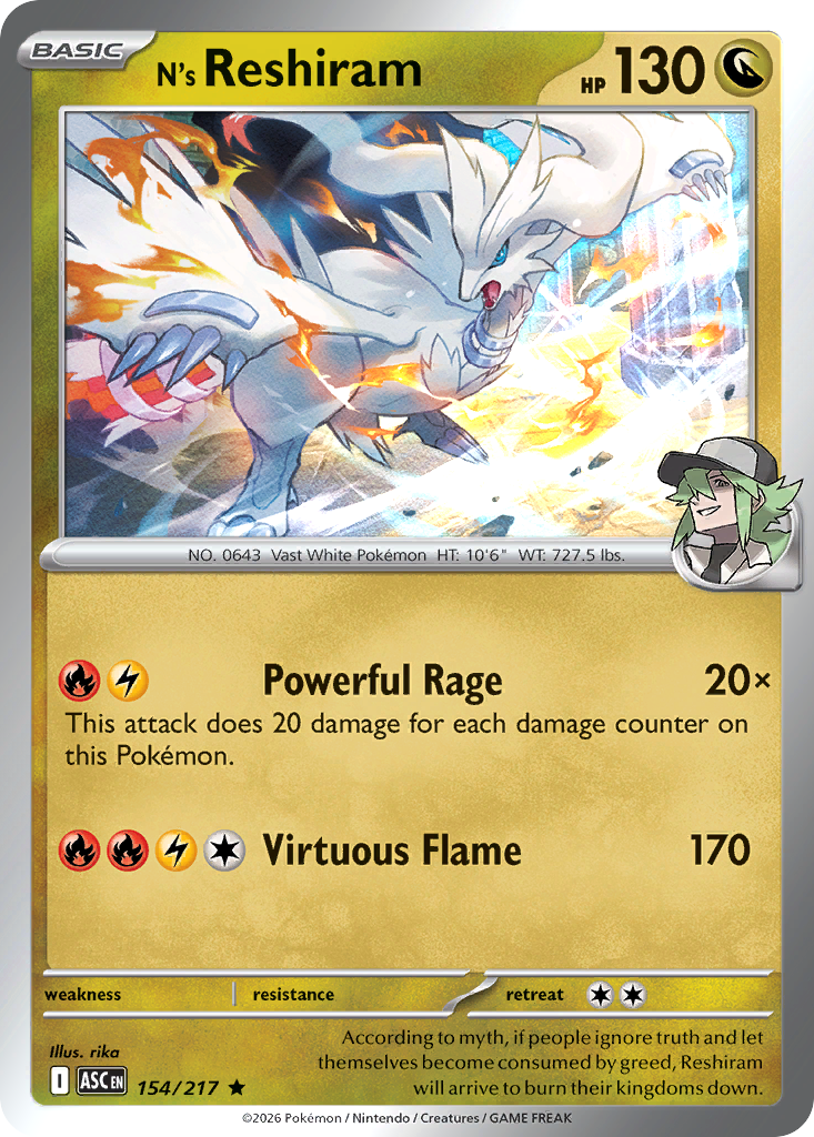 N's Reshiram 154/217 Ascended Heroes Pokémon card