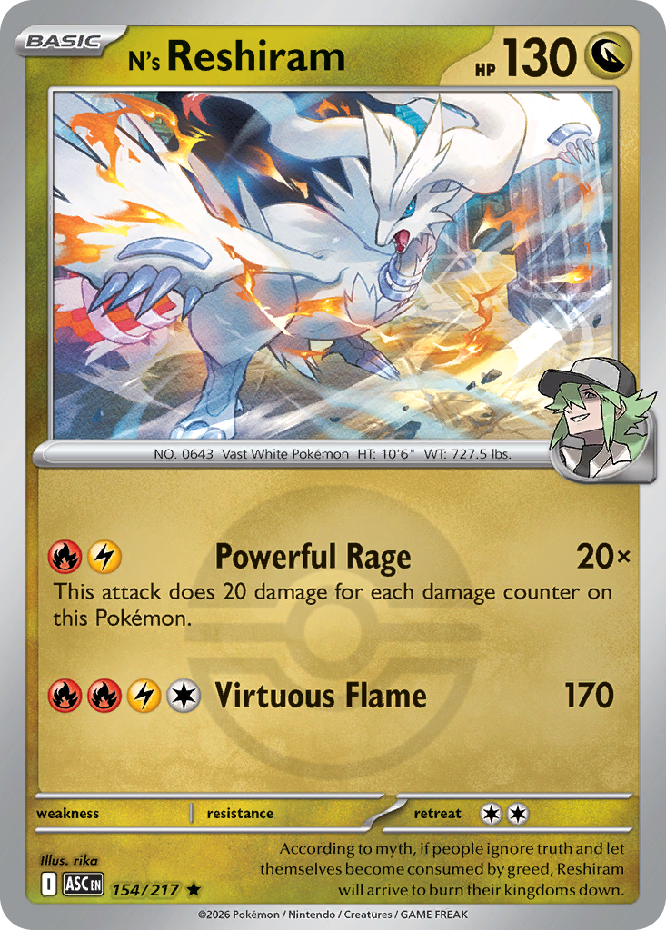 N's Reshiram 154/217 Ascended Heroes Pokémon card