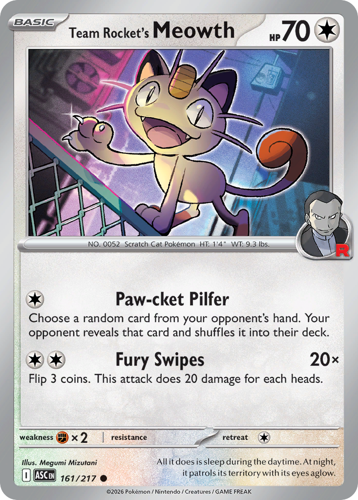 Team Rocket's Meowth 161/217 Ascended Heroes Pokémon card