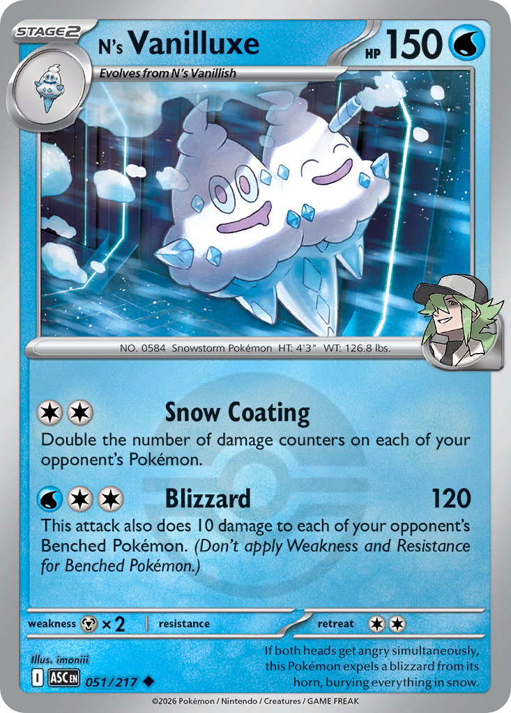N's Vanilluxe 051/217 Ascended Heroes Pokémon card