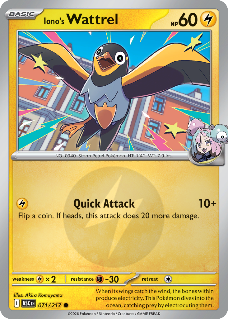 Iono's Wattrel 071/217 Ascended Heroes Pokémon card
