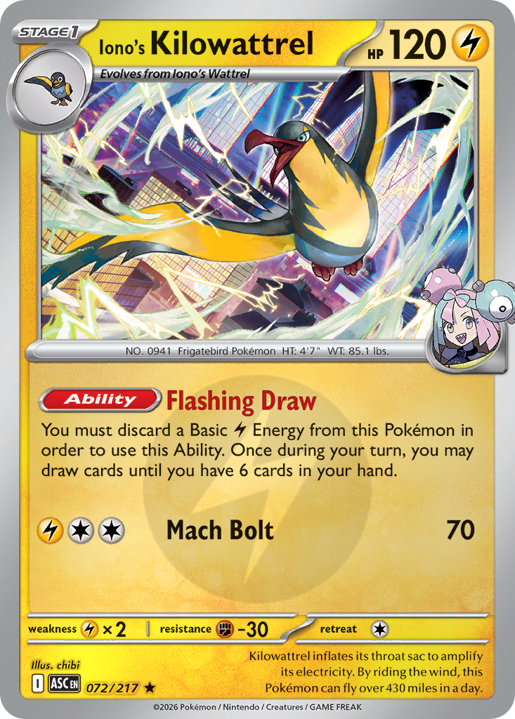 Iono's Kilowattrel 072/217 Ascended Heroes Pokémon card