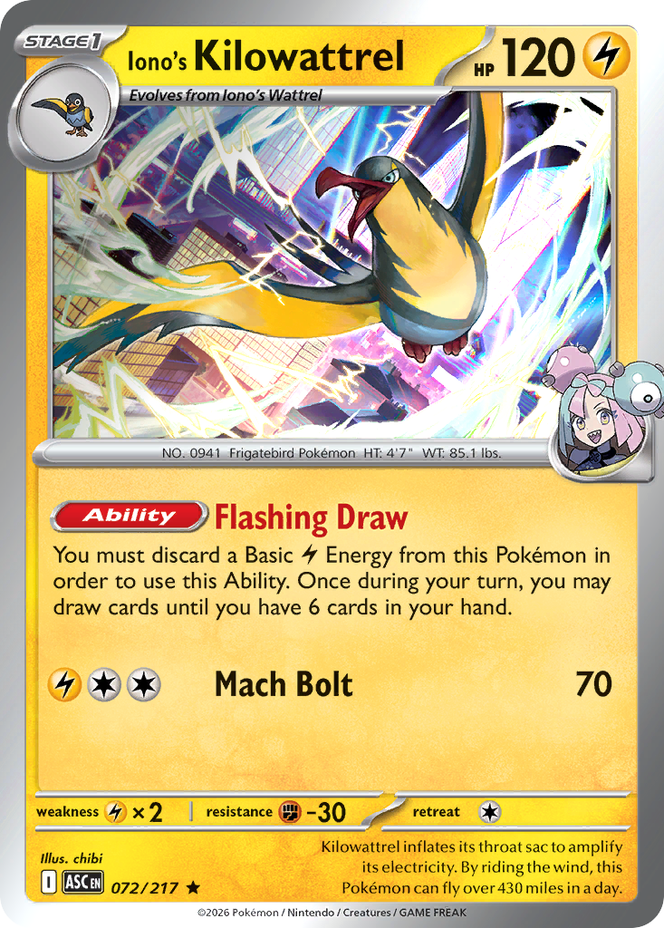 Iono's Kilowattrel 072/217 Ascended Heroes Pokémon card