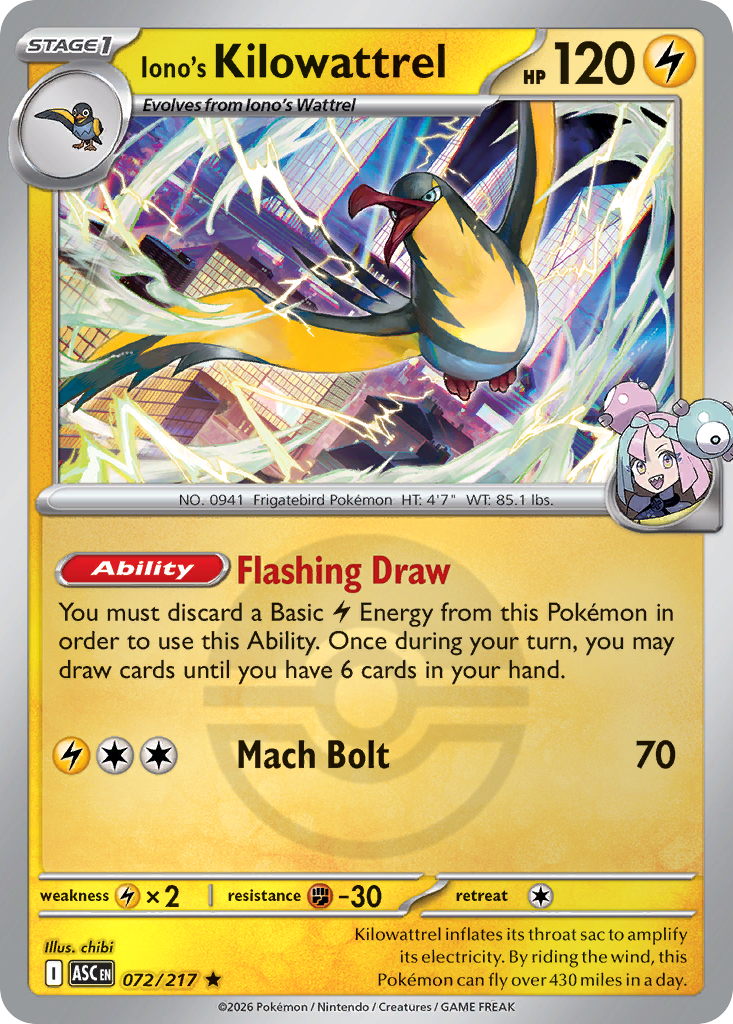Iono's Kilowattrel 072/217 Ascended Heroes Pokémon card