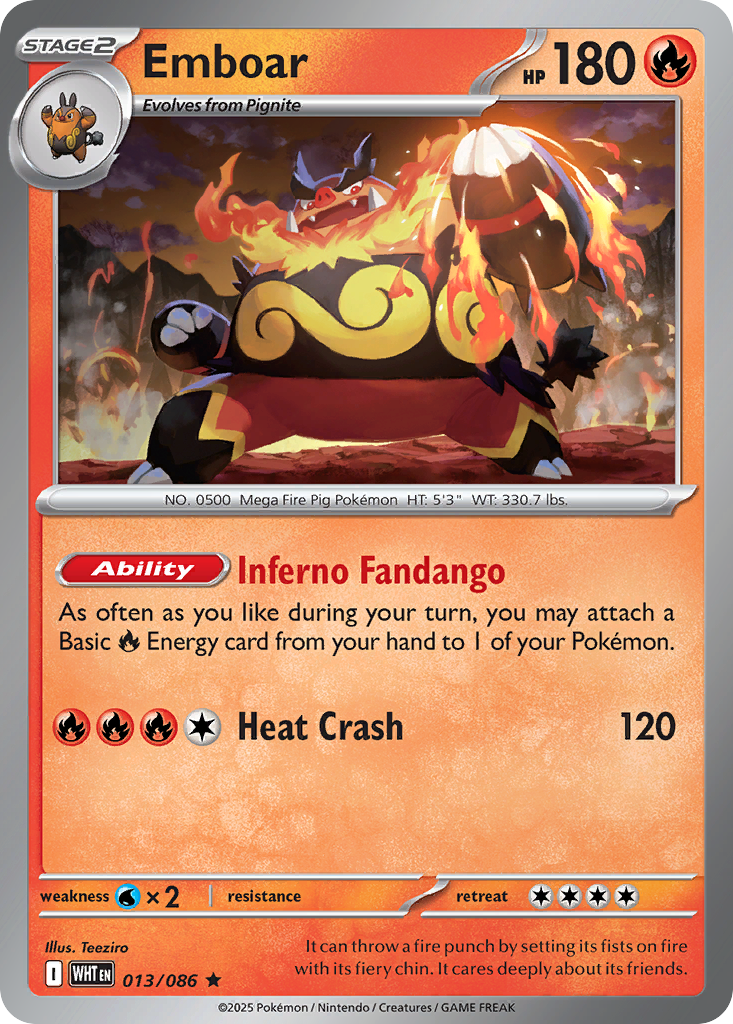 Emboar 013/086 White Flare Pokémon card