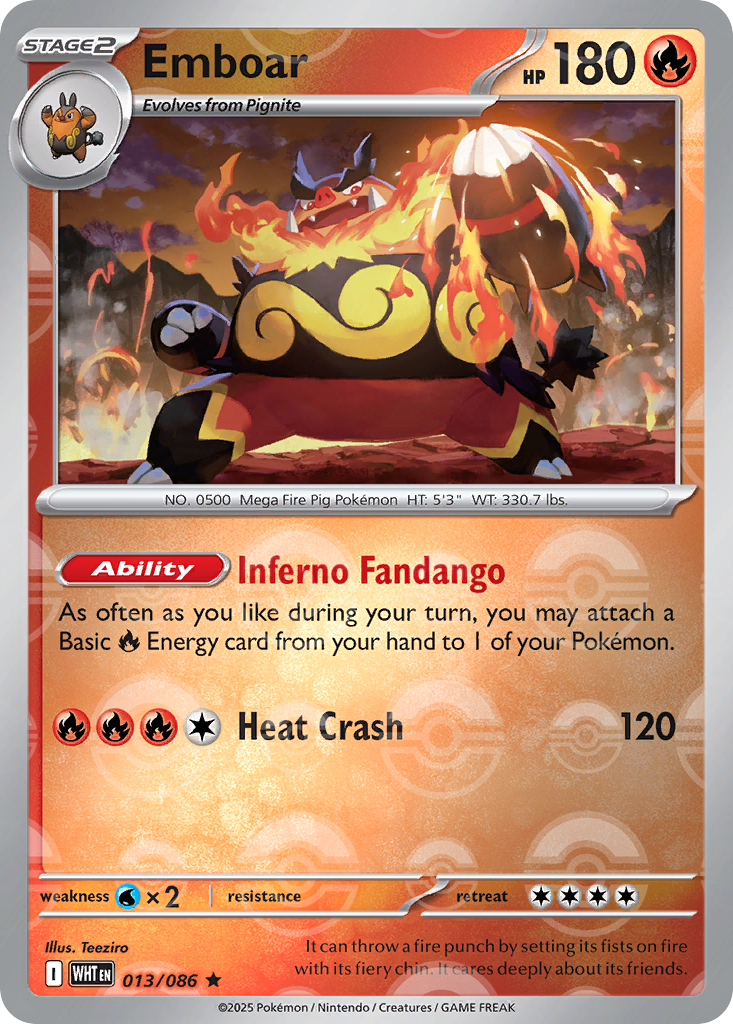 Emboar 013/086 White Flare Pokémon card