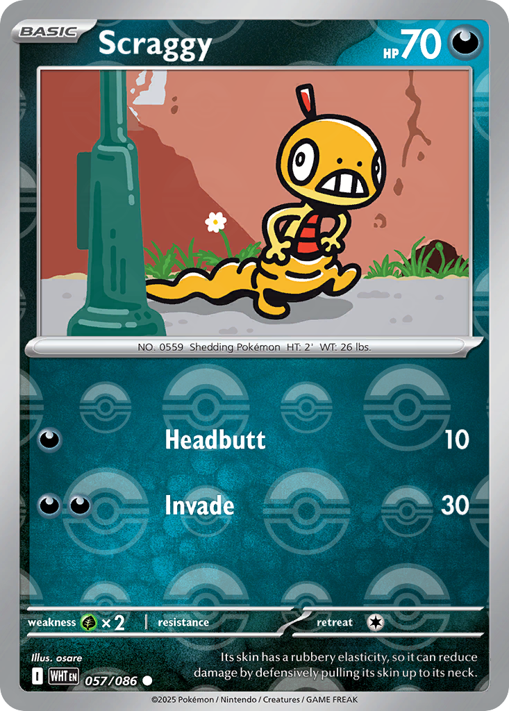 Scraggy 057/086 White Flare Pokémon card