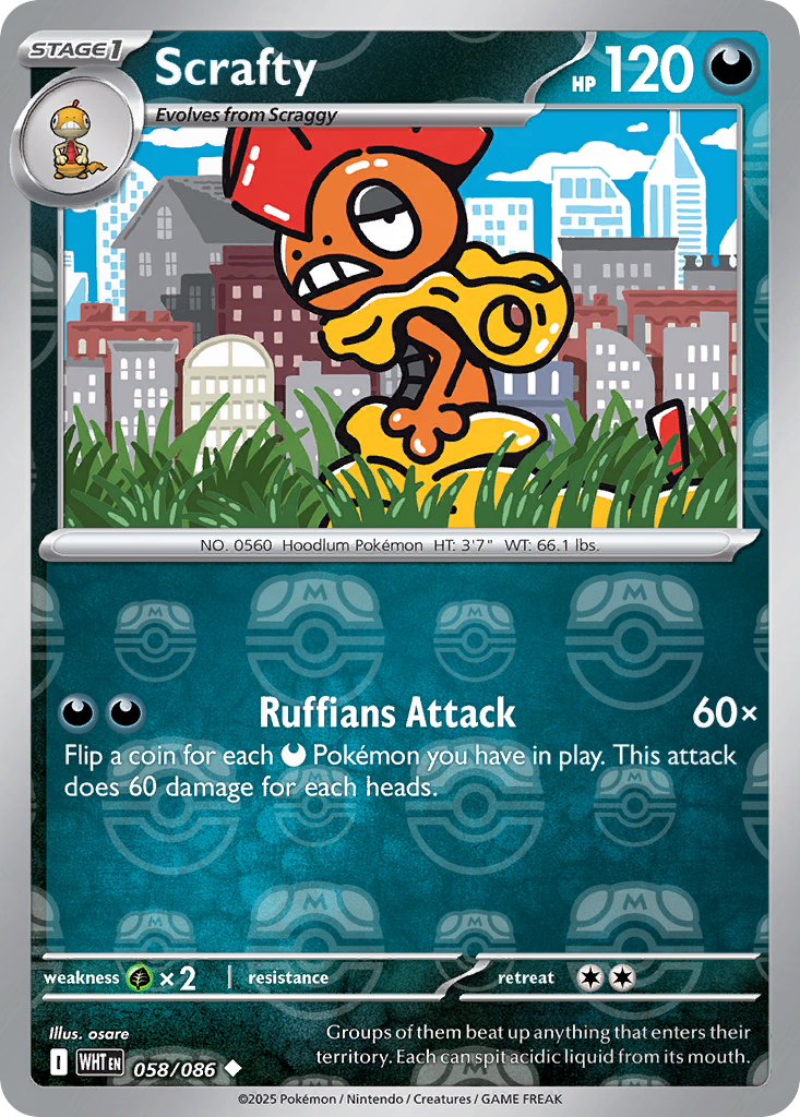 Scrafty 058/086 White Flare Pokémon card