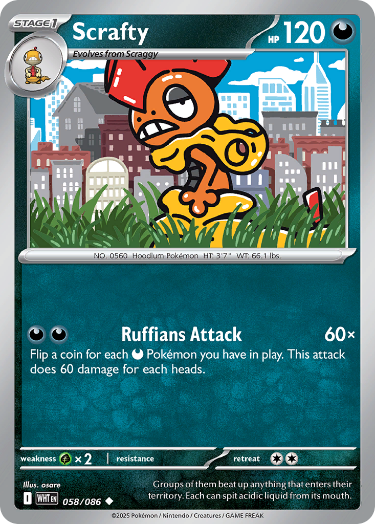 Scrafty 058/086 White Flare Pokémon card