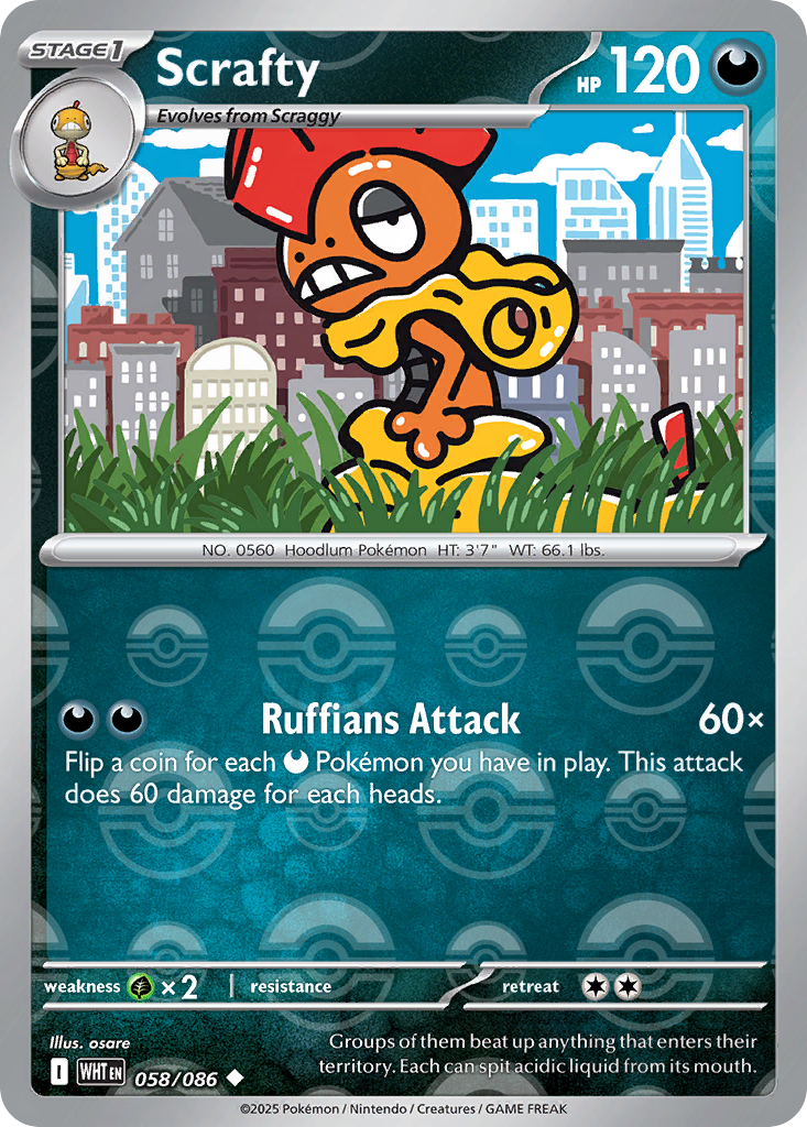 Scrafty 058/086 White Flare Pokémon card