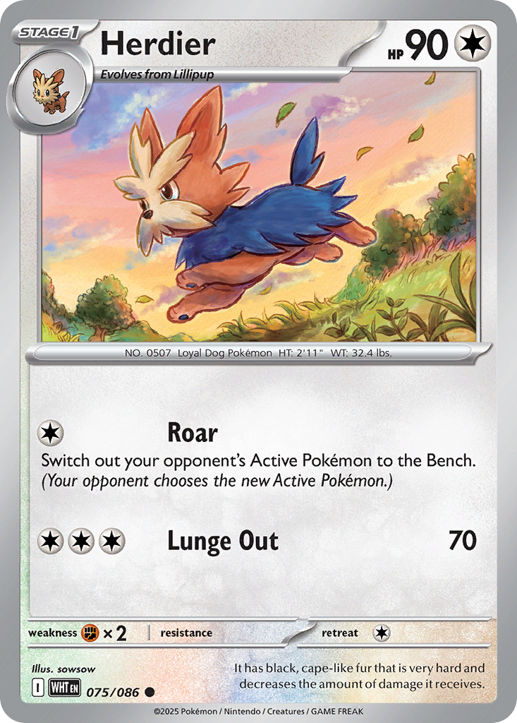 Herdier 075/086 White Flare Pokémon card
