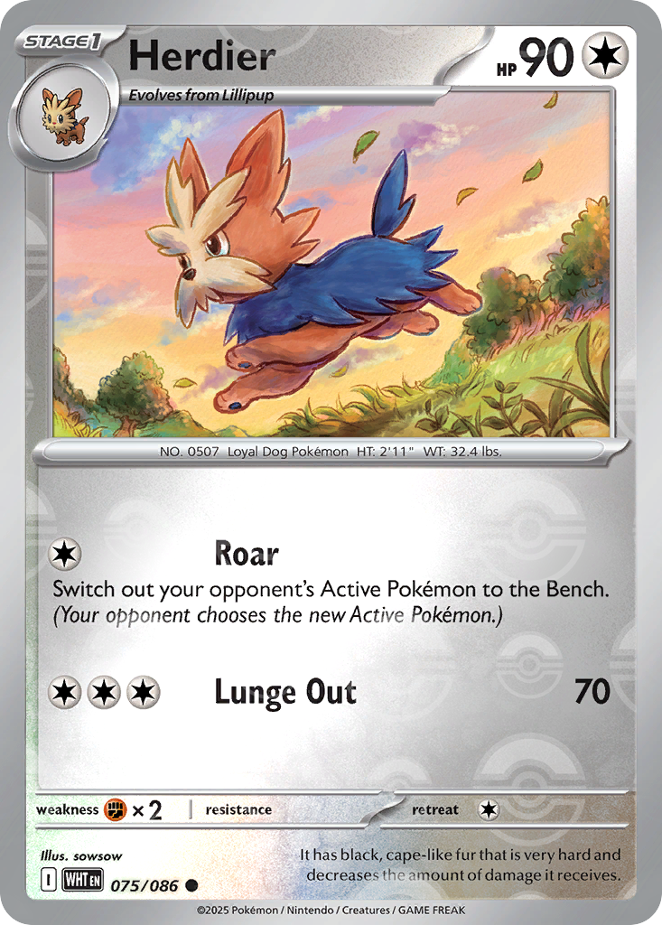 Herdier 075/086 White Flare Pokémon card