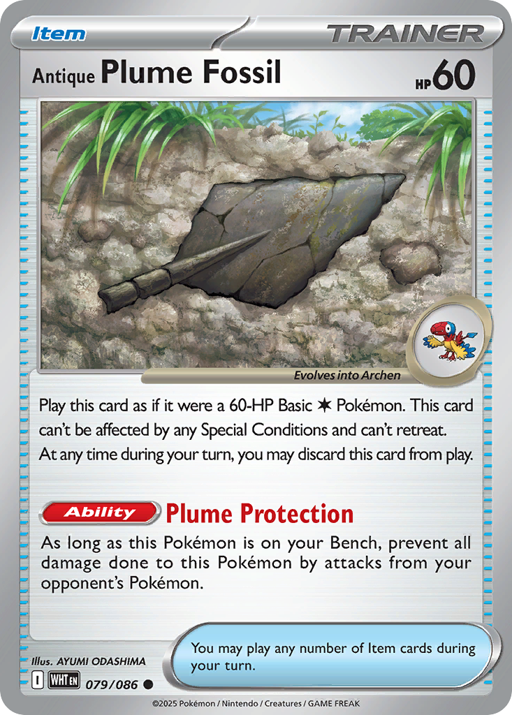 Antique Plume Fossil 079/086 White Flare Pokémon card