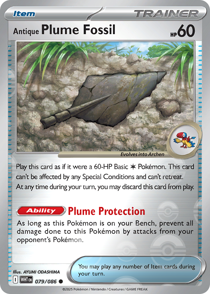 Antique Plume Fossil 079/086 White Flare Pokémon card