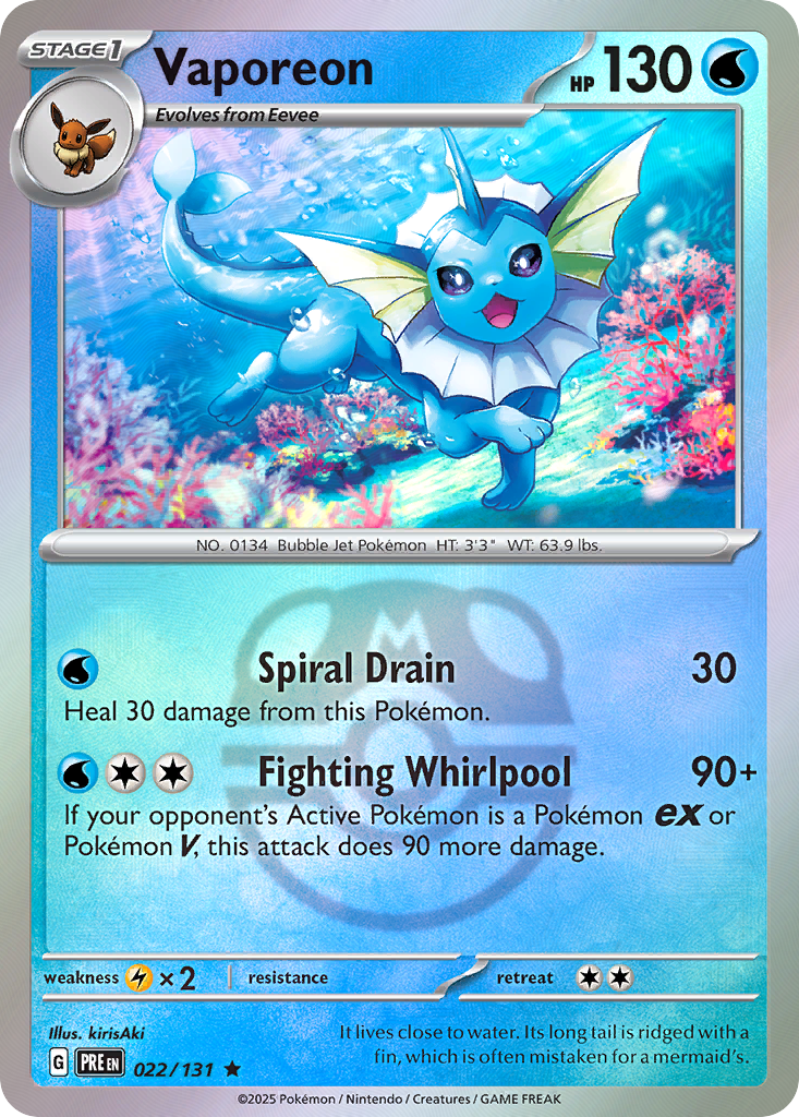 Vaporeon 022/131 Prismatic Evolutions Pokémon card