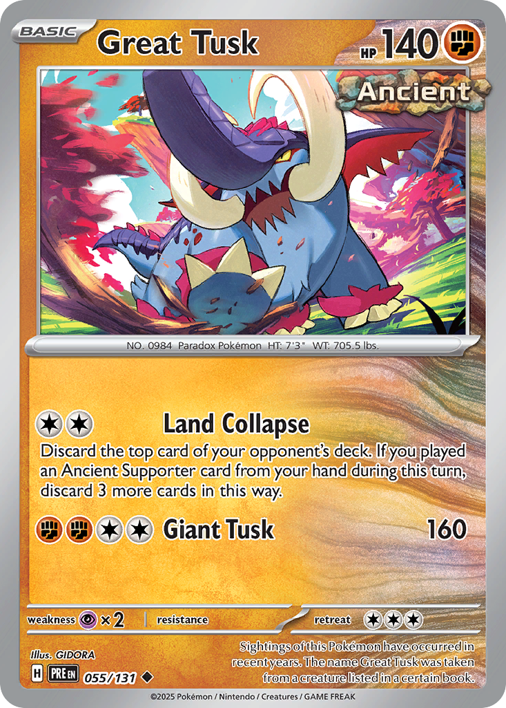 Great Tusk 055/131 Prismatic Evolutions Pokémon card