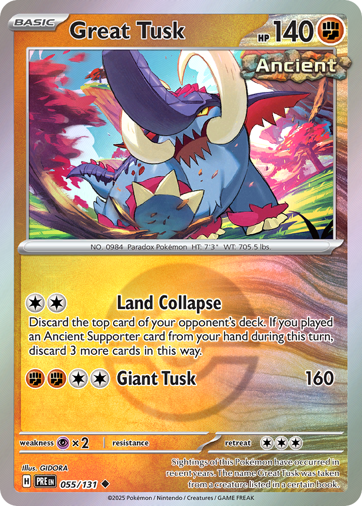 Great Tusk 055/131 Prismatic Evolutions Pokémon card