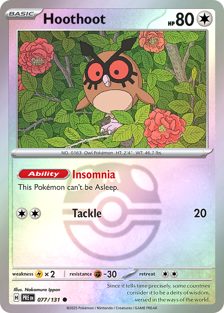 Hoothoot 077/131 Prismatic Evolutions Pokémon card
