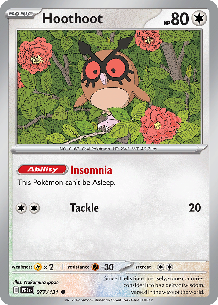 Hoothoot 077/131 Prismatic Evolutions Pokémon card