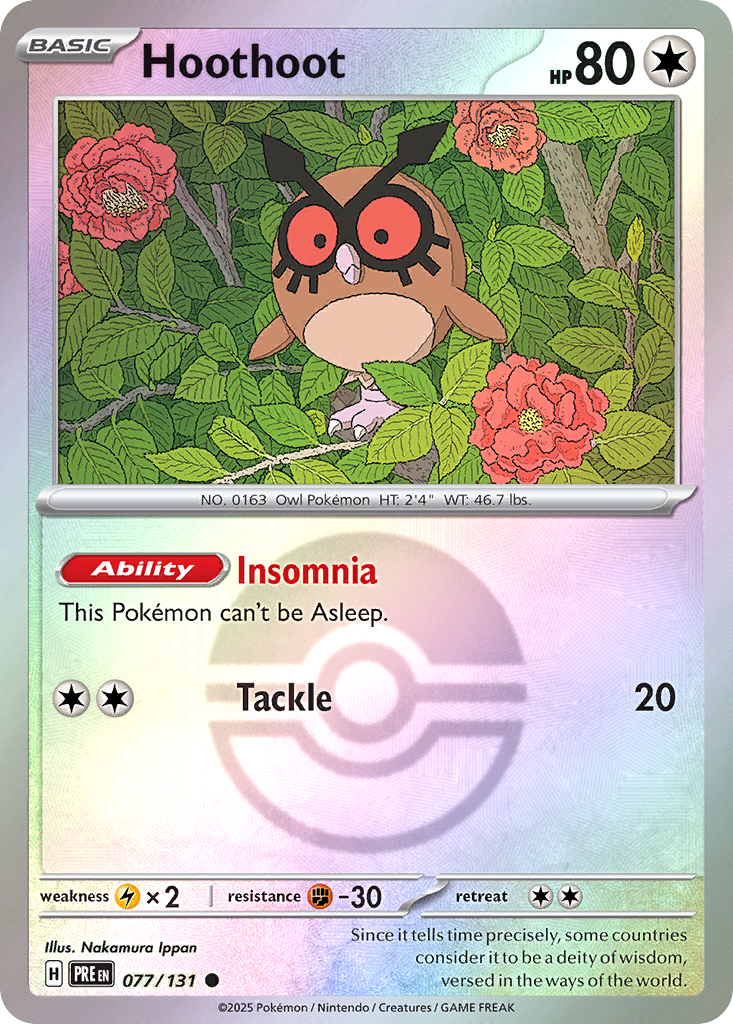 Hoothoot 077/131 Prismatic Evolutions Pokémon card