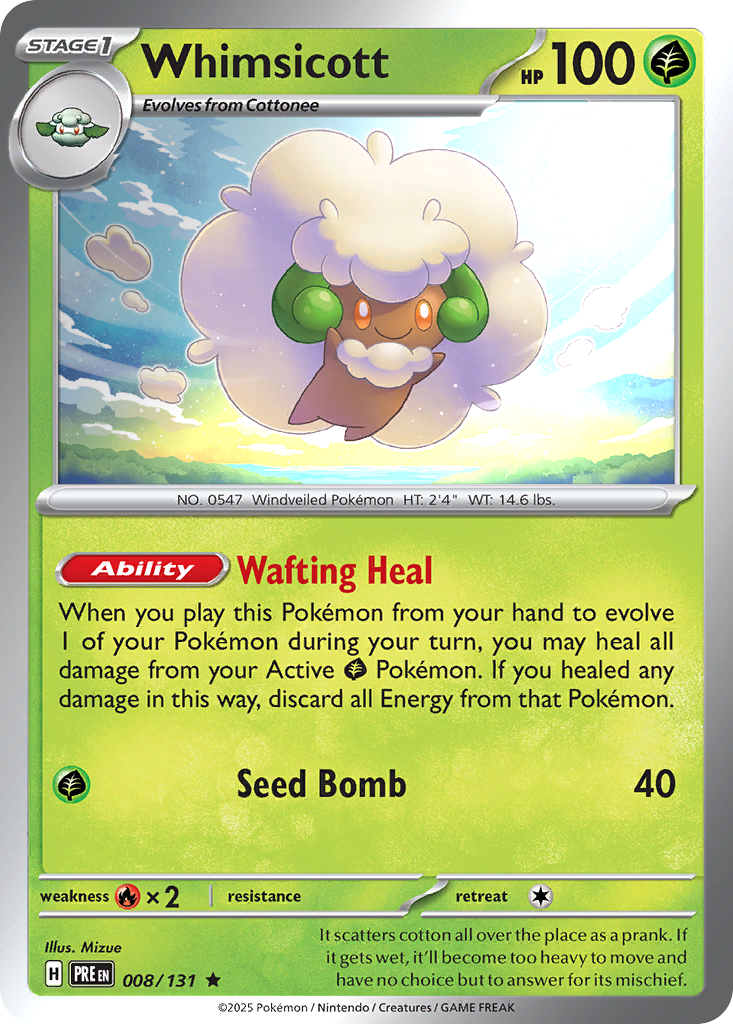 Whimsicott 008/131 Prismatic Evolutions Pokémon card