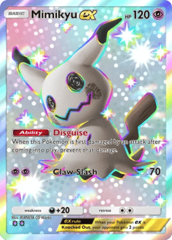 Mimikyu ex from Team Rocket's Ambition — Pokémon card with mimikyu