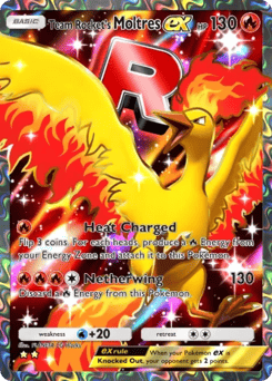 Team Rocket's Moltres ex from Team Rocket's Ambition — Pokémon card with beak