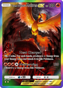 Team Rocket's Moltres ex from Team Rocket's Ambition — Pokémon card with beak