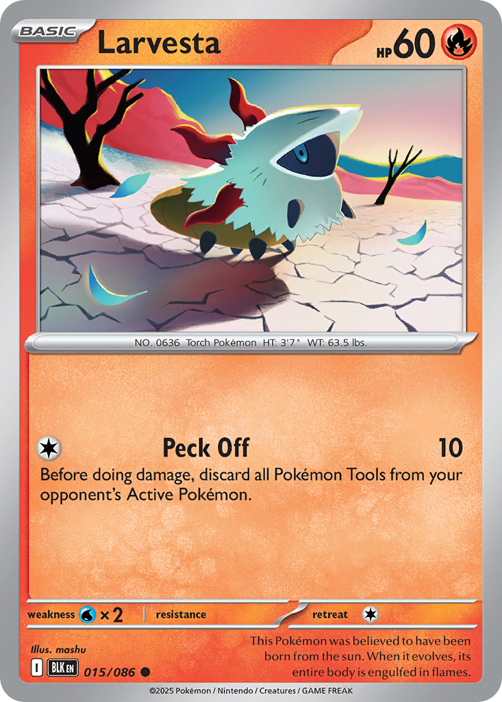 Larvesta 015/086 Black Bolt Pokémon card