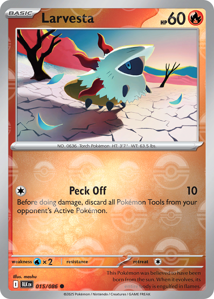 Larvesta 015/086 Black Bolt Pokémon card
