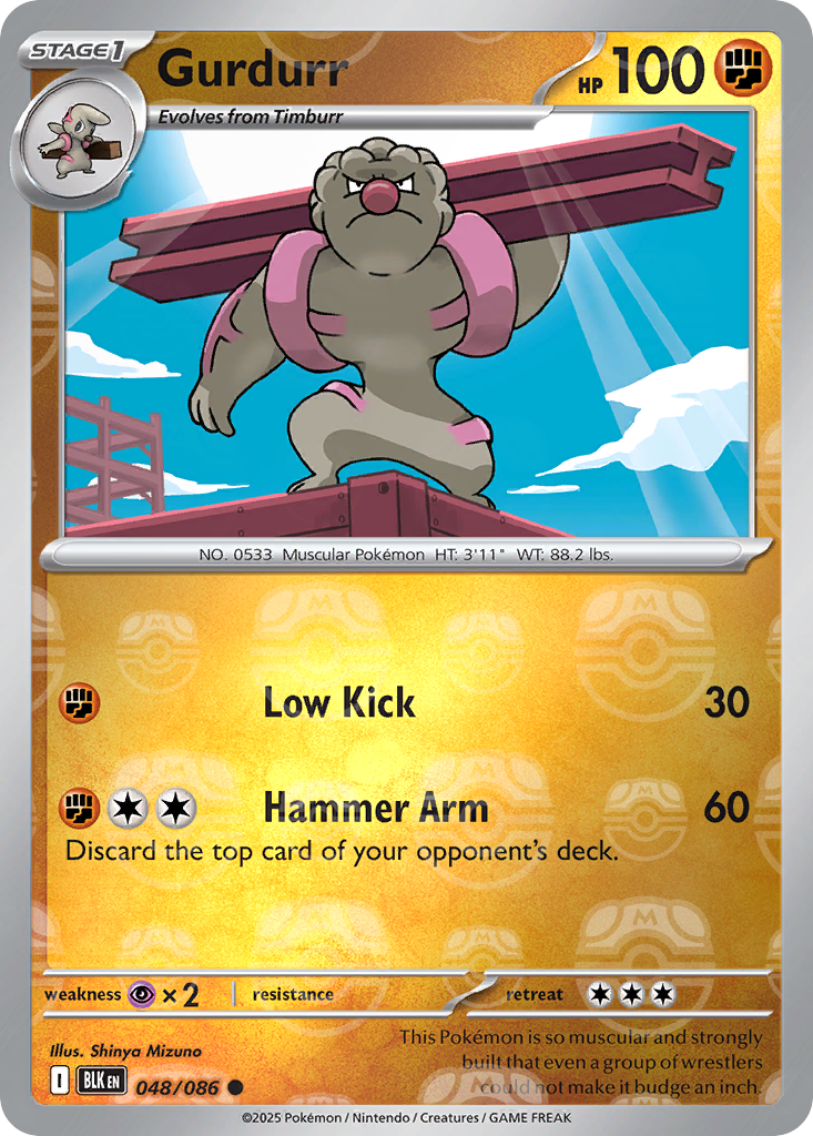 Gurdurr 048/086 Black Bolt Pokémon card