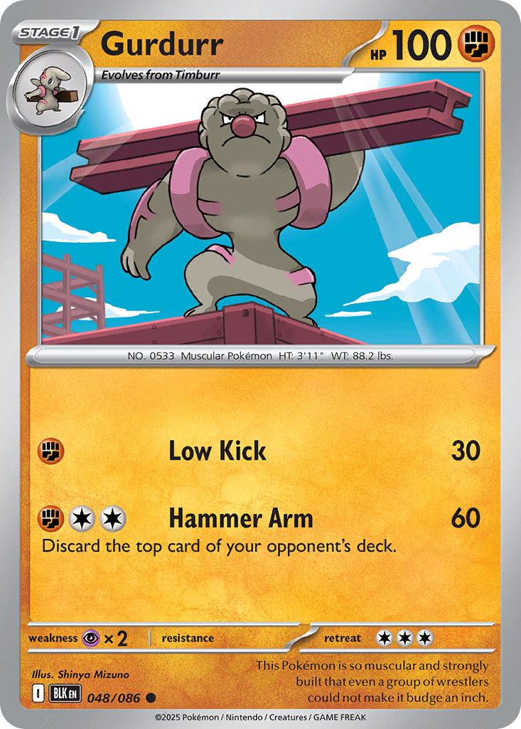 Gurdurr 048/086 Black Bolt Pokémon card