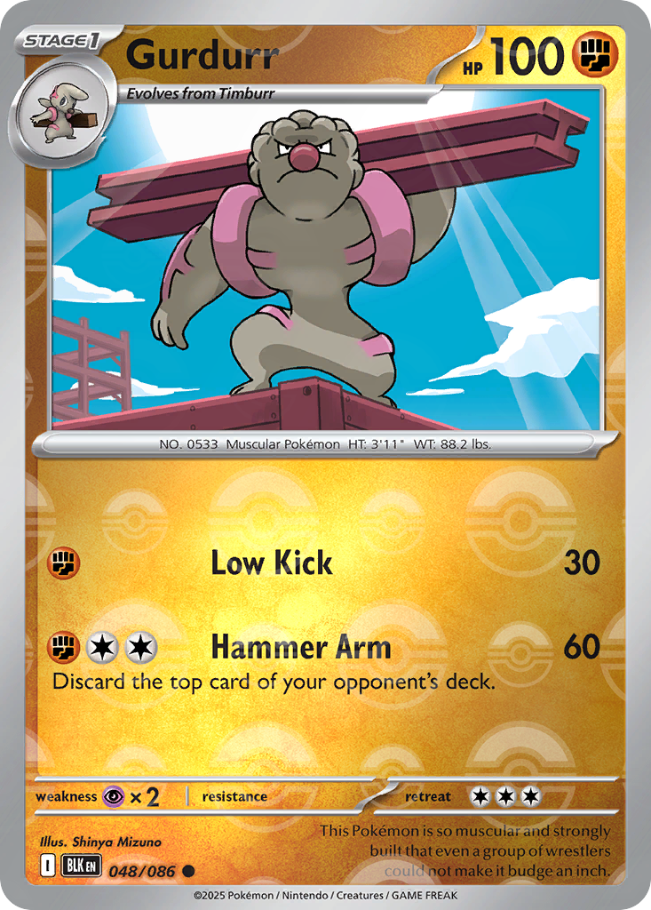 Gurdurr 048/086 Black Bolt Pokémon card