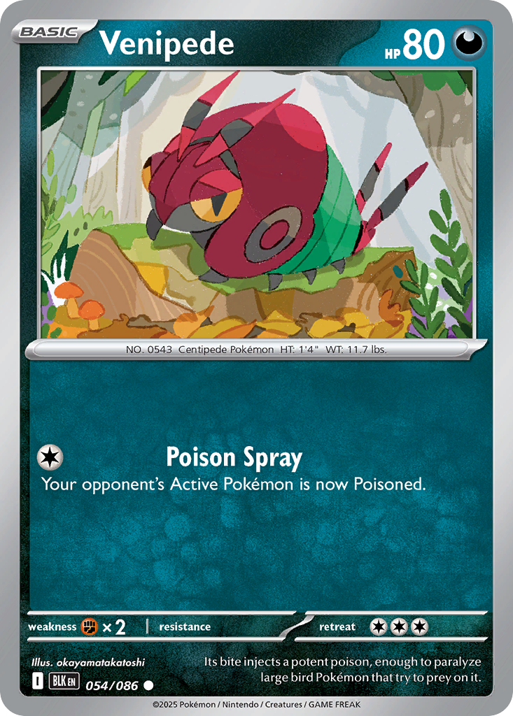Venipede 054/086 Black Bolt Pokémon card