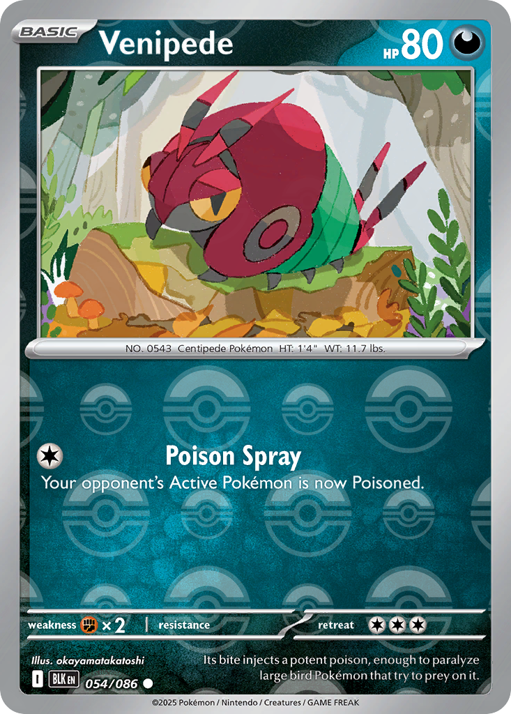Venipede 054/086 Black Bolt Pokémon card