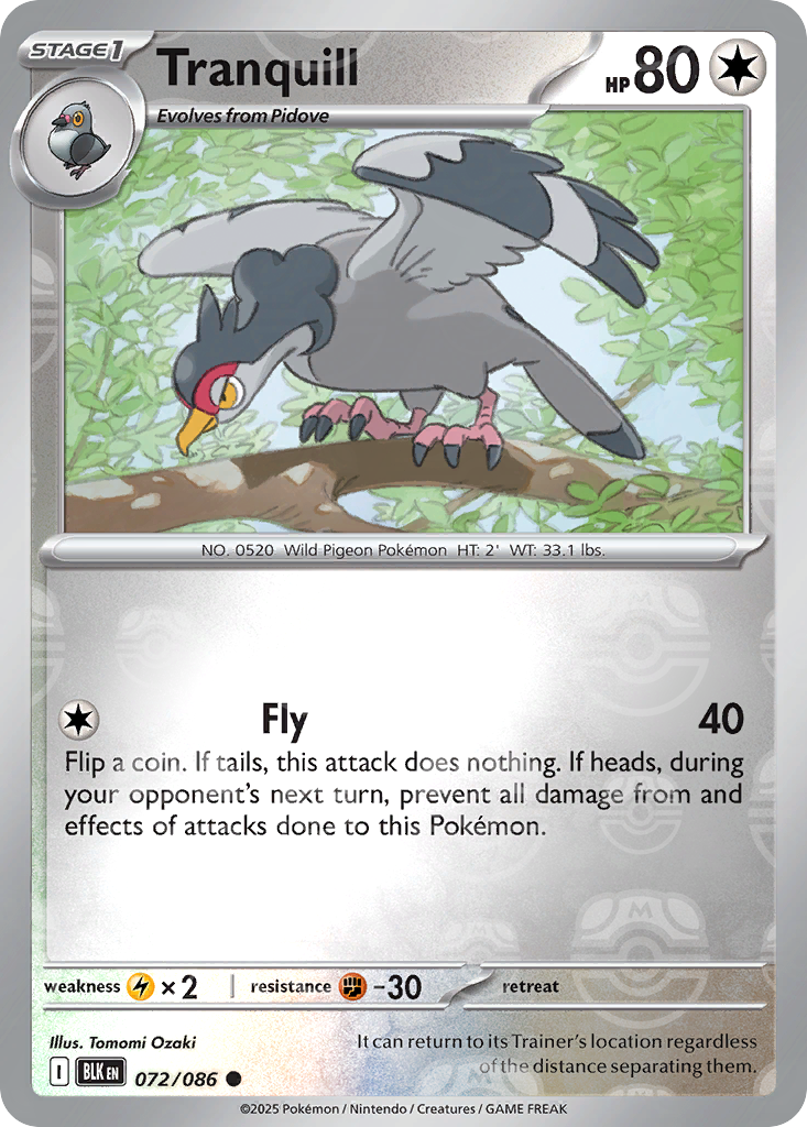 Tranquill 072/086 Black Bolt Pokémon card