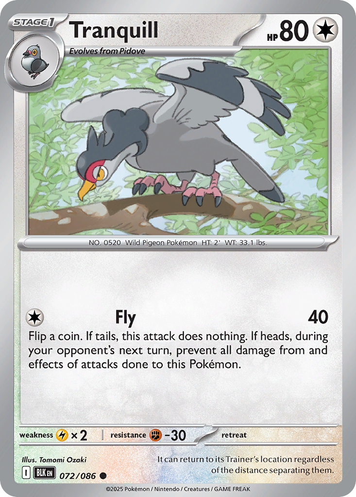 Tranquill 072/086 Black Bolt Pokémon card