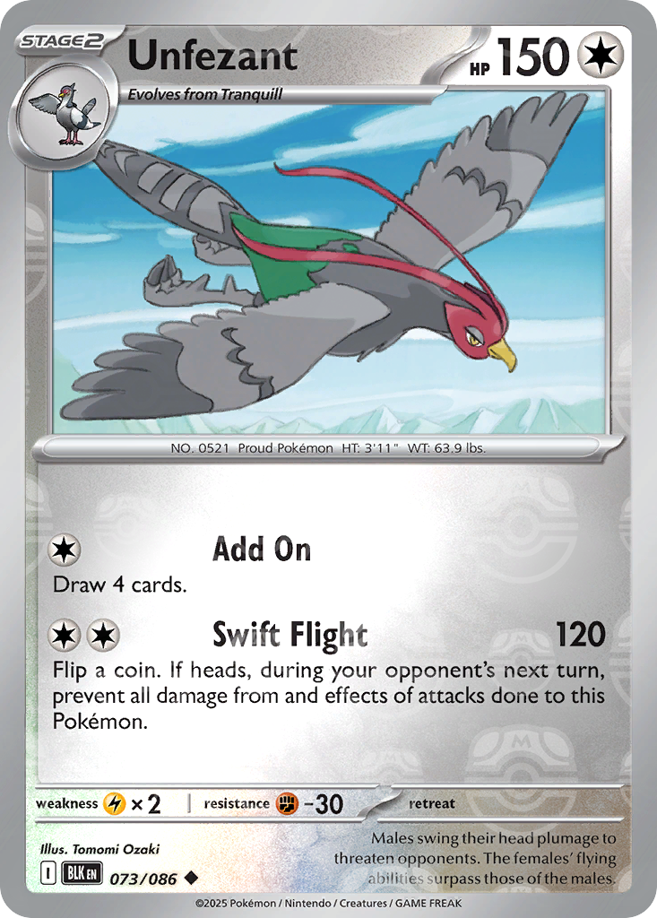 Unfezant 073/086 Black Bolt Pokémon card
