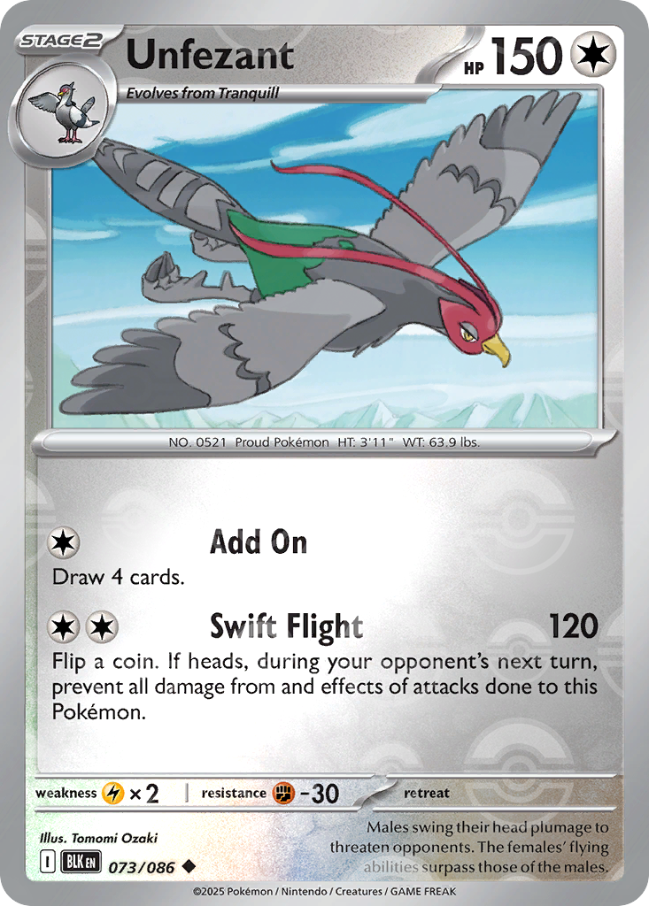 Unfezant 073/086 Black Bolt Pokémon card